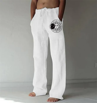 De nouveaux Draps en Coton Pantalon Hommes de Mode de Tournesol Impression Jambe Large Pantalon de Taille Plus 5TG Décontracté Lâche pantalons de Survêtement Hommes Beach Pantalon de Style