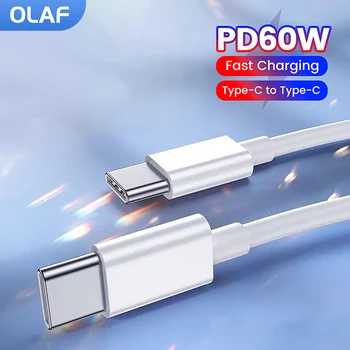 L'Olaf PD 60W Type C-C Câble de Charge Rapide Câble de Données Pour Huawei Samsung, Xiaomi Macbook iPad Fil 6A USB C À C câbles USB