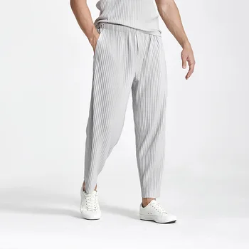 IEFB Japonais de la Mode Streetwear Plissé Hommes Occasionnels Pantalon de Nouveaux Lâche fitHigh Élastique Droite Pantalon Pour l'Été 2023