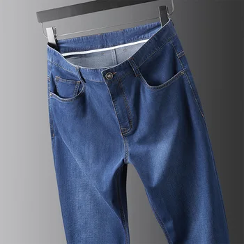 BROWON de la Marque Soie Hommes Jeans 2023 Été Mince Droite Business Casual Pantalon de Mi-Taille de Couleur Solide de la Mode Jeans pour Hommes Vêtements