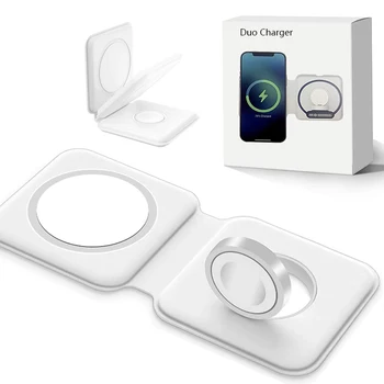15W Pliant Magnétique Macsafn Duo Qi Chargeur sans Fil Pour iPhone 14 13 Apple Watch Airpods Macsefe Mag Fast Sûr de la Station de Charge