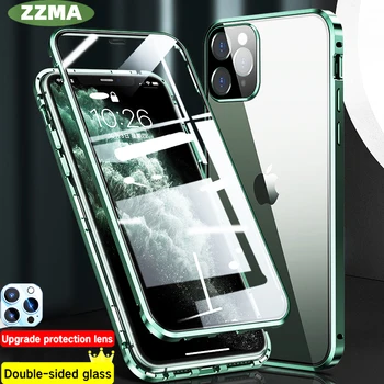 ZZMA Cas de Téléphone Pour iPhone 11 12 13 X XS Pro Max XR Mini Cas de Nouvelles 360° Protection Magnétique Adsorption de Verre iphone Cover