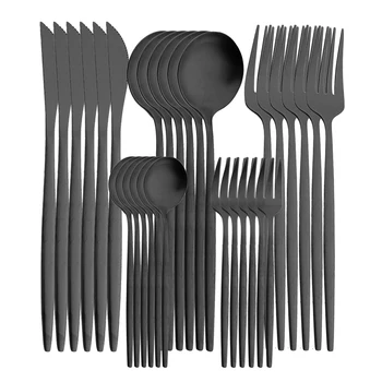 6/30Pcs Noir Mat Set de Couverts en Acier Inoxydable Couteau Fourchette Cuillère Vaisselle Ustensiles de Cuisine Vaisselle Set Party Hôtel Offre
