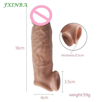 FXINBA 16cm Réaliste Manche Pénis Extender Bite Manches Prolongée d'Agrandissement de la Bite Retarder l'Éjaculation Réutilisables Préservatif Hommes Sex Toys