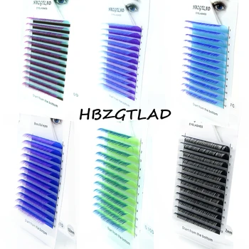 HBZGTLAD Marque C/D curl Dégradé violet bleu vert blanc faux-cils à cils individuels de couleur cils Faux cils